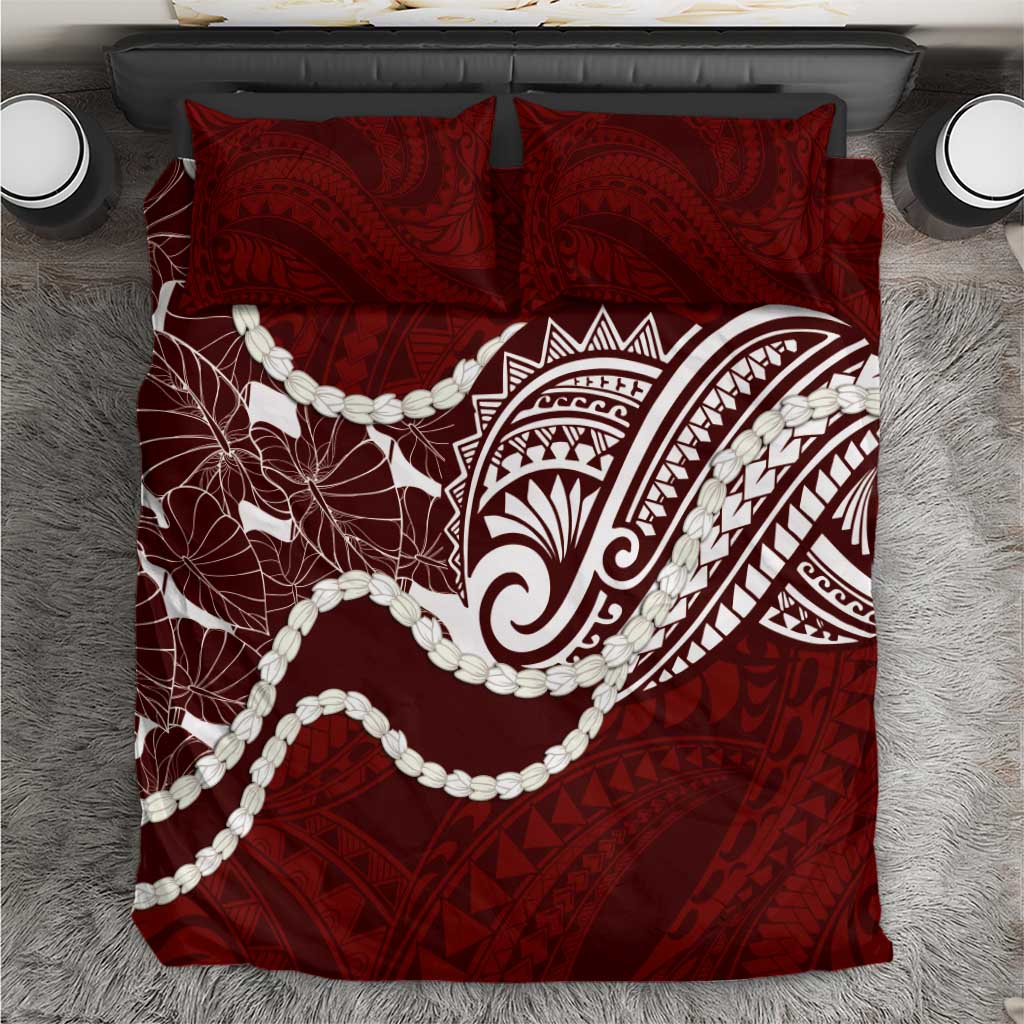 Aloha Hawaii Kalo Pikake Lei Bedding Set Chest Tattoo Oxblood Hawaiian Pattern LT14 Oxblood - Polynesian Pride