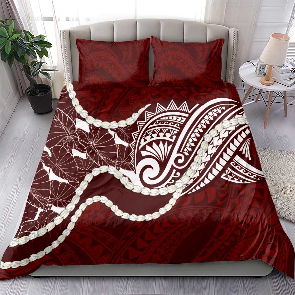 Aloha Hawaii Kalo Pikake Lei Bedding Set Chest Tattoo Oxblood Hawaiian Pattern LT14 - Polynesian Pride