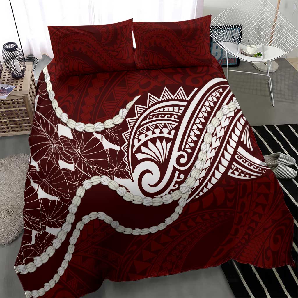 Aloha Hawaii Kalo Pikake Lei Bedding Set Chest Tattoo Oxblood Hawaiian Pattern LT14 - Polynesian Pride