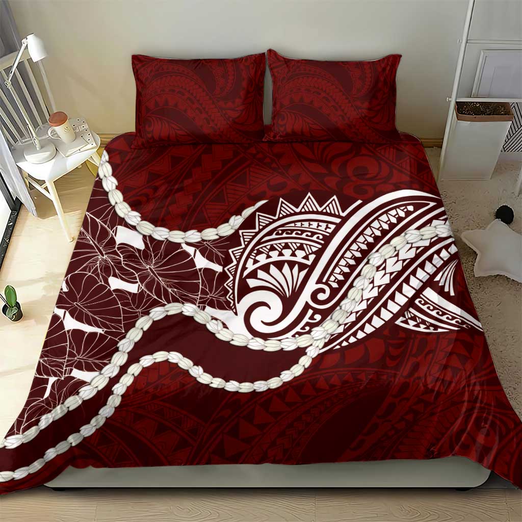 Aloha Hawaii Kalo Pikake Lei Bedding Set Chest Tattoo Oxblood Hawaiian Pattern LT14 - Polynesian Pride