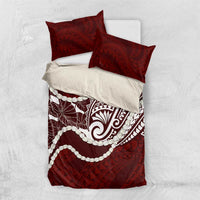 Aloha Hawaii Kalo Pikake Lei Bedding Set Chest Tattoo Oxblood Hawaiian Pattern LT14 US Twin 172cm x 218cm Oxblood - Polynesian Pride