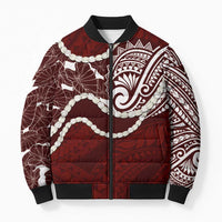 Aloha Hawaii Kalo Pikake Lei Bomber Puffer Jacket Chest Tattoo Oxblood Hawaiian Pattern LT14 Unisex Oxblood - Polynesian Pride