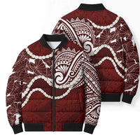 Aloha Hawaii Kalo Pikake Lei Bomber Puffer Jacket Chest Tattoo Oxblood Hawaiian Pattern LT14 - Polynesian Pride