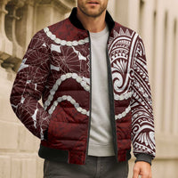 Aloha Hawaii Kalo Pikake Lei Bomber Puffer Jacket Chest Tattoo Oxblood Hawaiian Pattern LT14 - Polynesian Pride