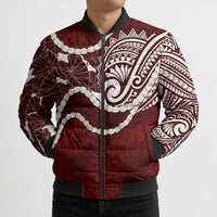 Aloha Hawaii Kalo Pikake Lei Bomber Puffer Jacket Chest Tattoo Oxblood Hawaiian Pattern LT14 - Polynesian Pride