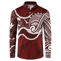 Aloha Hawaii Kalo Pikake Lei Button Sweatshirt Chest Tattoo Oxblood Hawaiian Pattern LT14 Oxblood - Polynesian Pride