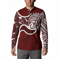 Aloha Hawaii Kalo Pikake Lei Button Sweatshirt Chest Tattoo Oxblood Hawaiian Pattern LT14 - Polynesian Pride