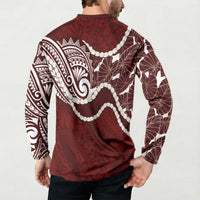 Aloha Hawaii Kalo Pikake Lei Button Sweatshirt Chest Tattoo Oxblood Hawaiian Pattern LT14 - Polynesian Pride