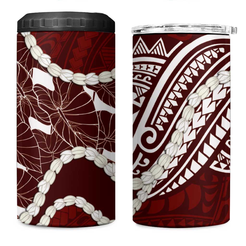 Aloha Hawaii Kalo Pikake Lei 4 in 1 Can Cooler Tumbler Chest Tattoo Oxblood Hawaiian Pattern LT14 One Size: 16 oz Oxblood - Polynesian Pride