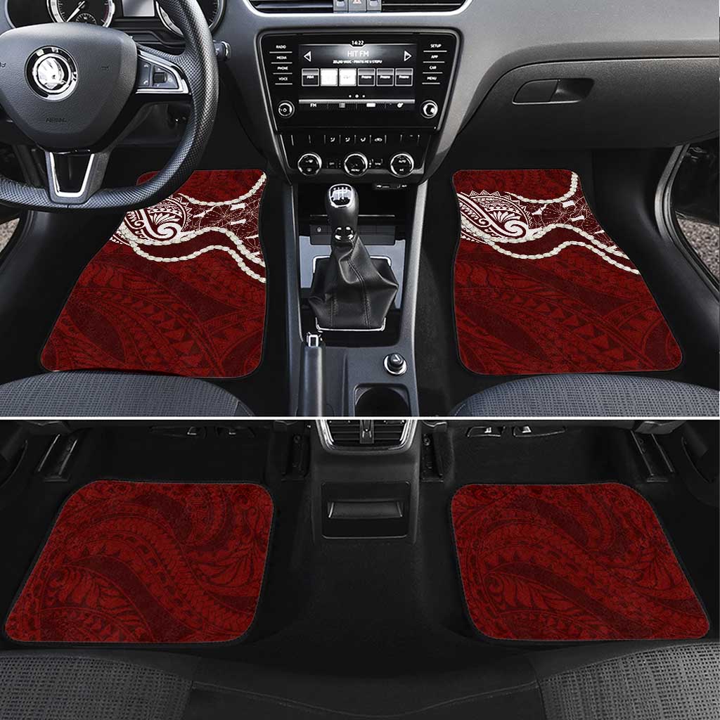 Aloha Hawaii Kalo Pikake Lei Car Mats Chest Tattoo Oxblood Hawaiian Pattern LT14 Set 4pcs Oxblood - Polynesian Pride