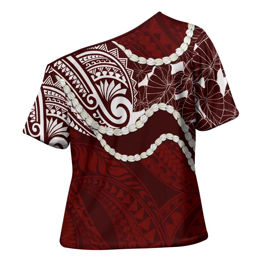 Aloha Hawaii Kalo Pikake Lei Cross Shoulder Shirt Chest Tattoo Oxblood Hawaiian Pattern LT14 - Polynesian Pride