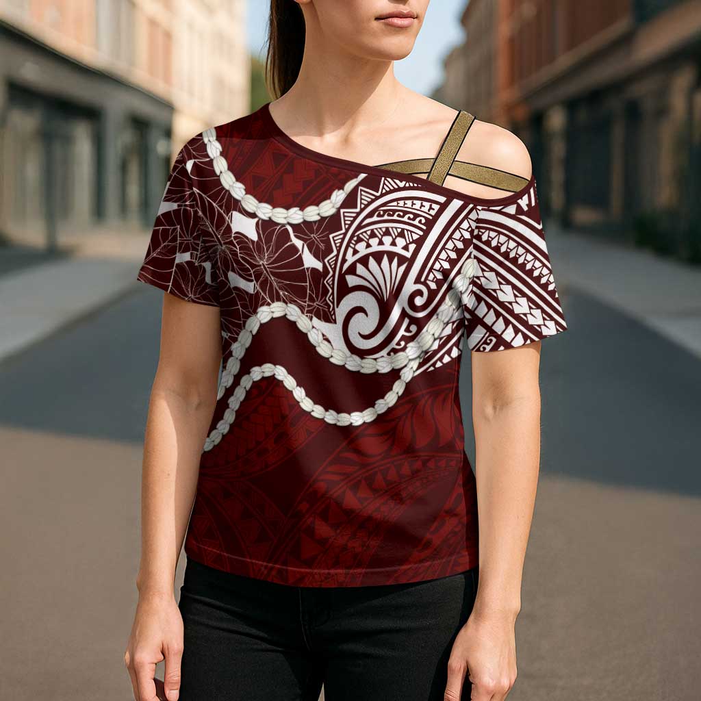 Aloha Hawaii Kalo Pikake Lei Cross Shoulder Shirt Chest Tattoo Oxblood Hawaiian Pattern LT14 - Polynesian Pride