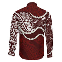 Aloha Hawaii Kalo Pikake Lei Family Matching Long Sleeve Bodycon Dress and Hawaiian Shirt Chest Tattoo Oxblood Hawaiian Pattern