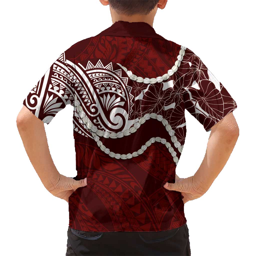 Aloha Hawaii Kalo Pikake Lei Family Matching Mermaid Dress and Hawaiian Shirt Chest Tattoo Oxblood Hawaiian Pattern
