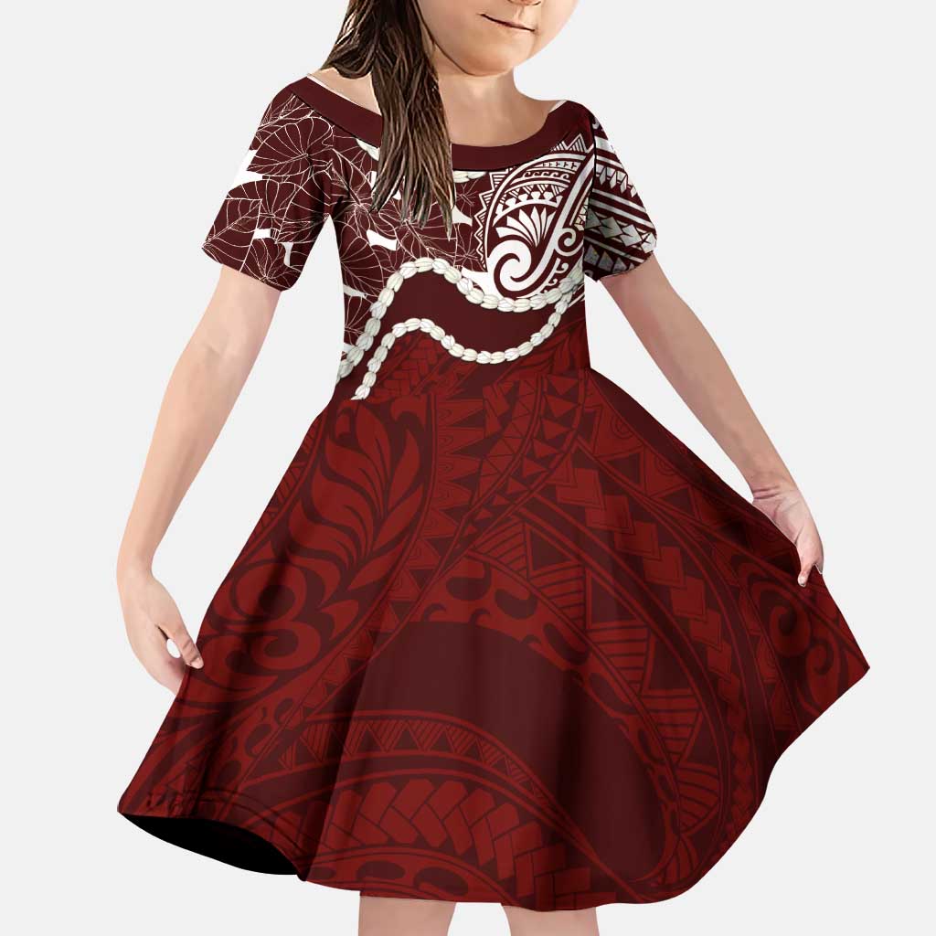 Aloha Hawaii Kalo Pikake Lei Family Matching Off Shoulder Short Dress and Hawaiian Shirt Chest Tattoo Oxblood Hawaiian Pattern