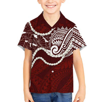 Aloha Hawaii Kalo Pikake Lei Family Matching Off Shoulder Short Dress and Hawaiian Shirt Chest Tattoo Oxblood Hawaiian Pattern