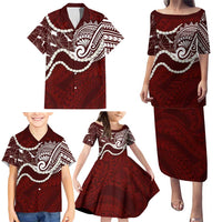Aloha Hawaii Kalo Pikake Lei Family Matching Puletasi and Hawaiian Shirt Chest Tattoo Oxblood Hawaiian Pattern