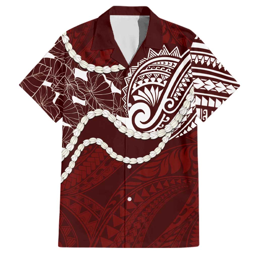 Aloha Hawaii Kalo Pikake Lei Family Matching Summer Maxi Dress and Hawaiian Shirt Chest Tattoo Oxblood Hawaiian Pattern