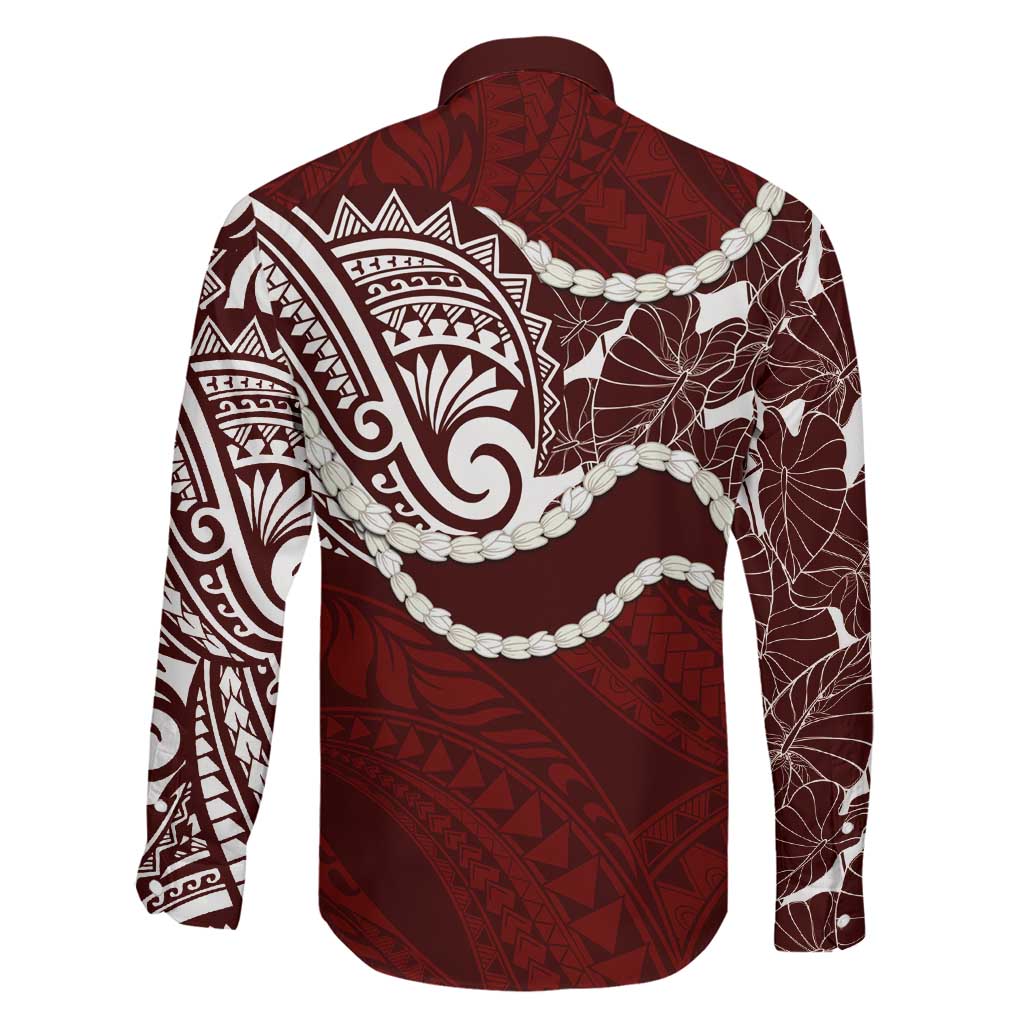 Aloha Hawaii Kalo Pikake Lei Family Matching Tank Maxi Dress and Hawaiian Shirt Chest Tattoo Oxblood Hawaiian Pattern