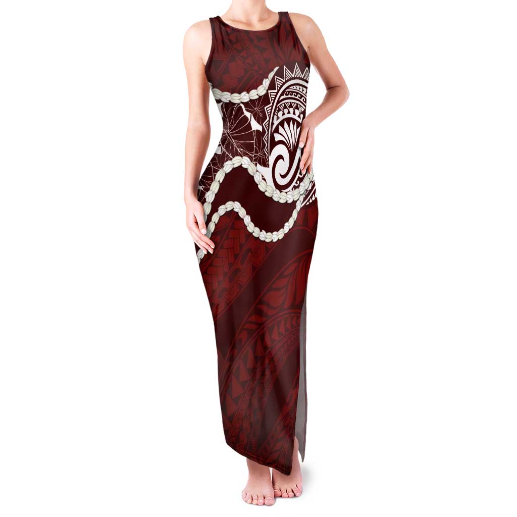 Aloha Hawaii Kalo Pikake Lei Family Matching Tank Maxi Dress and Hawaiian Shirt Chest Tattoo Oxblood Hawaiian Pattern