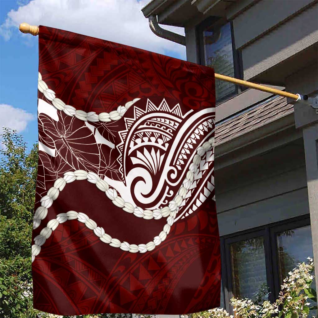 Aloha Hawaii Kalo Pikake Lei Garden Flag Chest Tattoo Oxblood Hawaiian Pattern LT14 - Polynesian Pride
