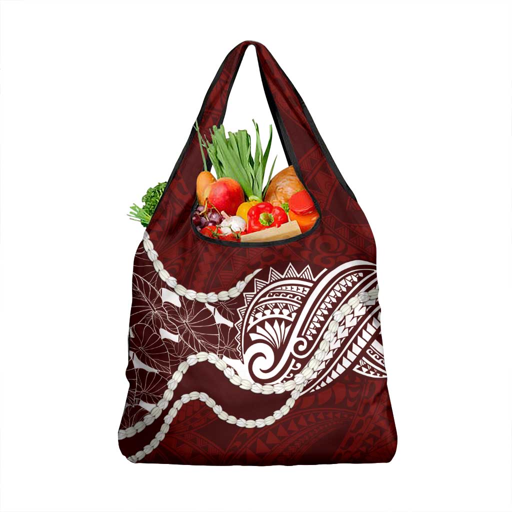 Aloha Hawaii Kalo Pikake Lei Grocery Bag Chest Tattoo Oxblood Hawaiian Pattern LT14 1-pack One Size Oxblood - Polynesian Pride