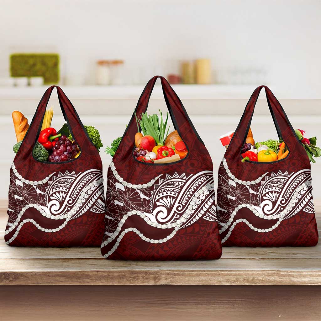 Aloha Hawaii Kalo Pikake Lei Grocery Bag Chest Tattoo Oxblood Hawaiian Pattern LT14 3-pack One Size Oxblood - Polynesian Pride