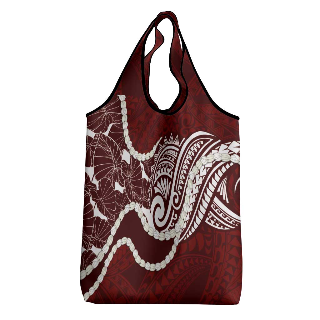 Aloha Hawaii Kalo Pikake Lei Grocery Bag Chest Tattoo Oxblood Hawaiian Pattern LT14 - Polynesian Pride