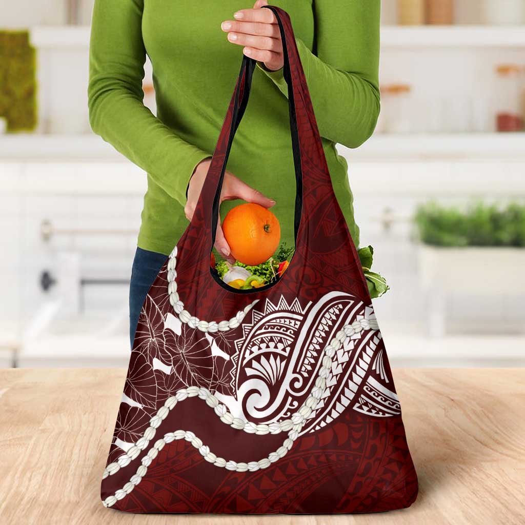 Aloha Hawaii Kalo Pikake Lei Grocery Bag Chest Tattoo Oxblood Hawaiian Pattern LT14 - Polynesian Pride