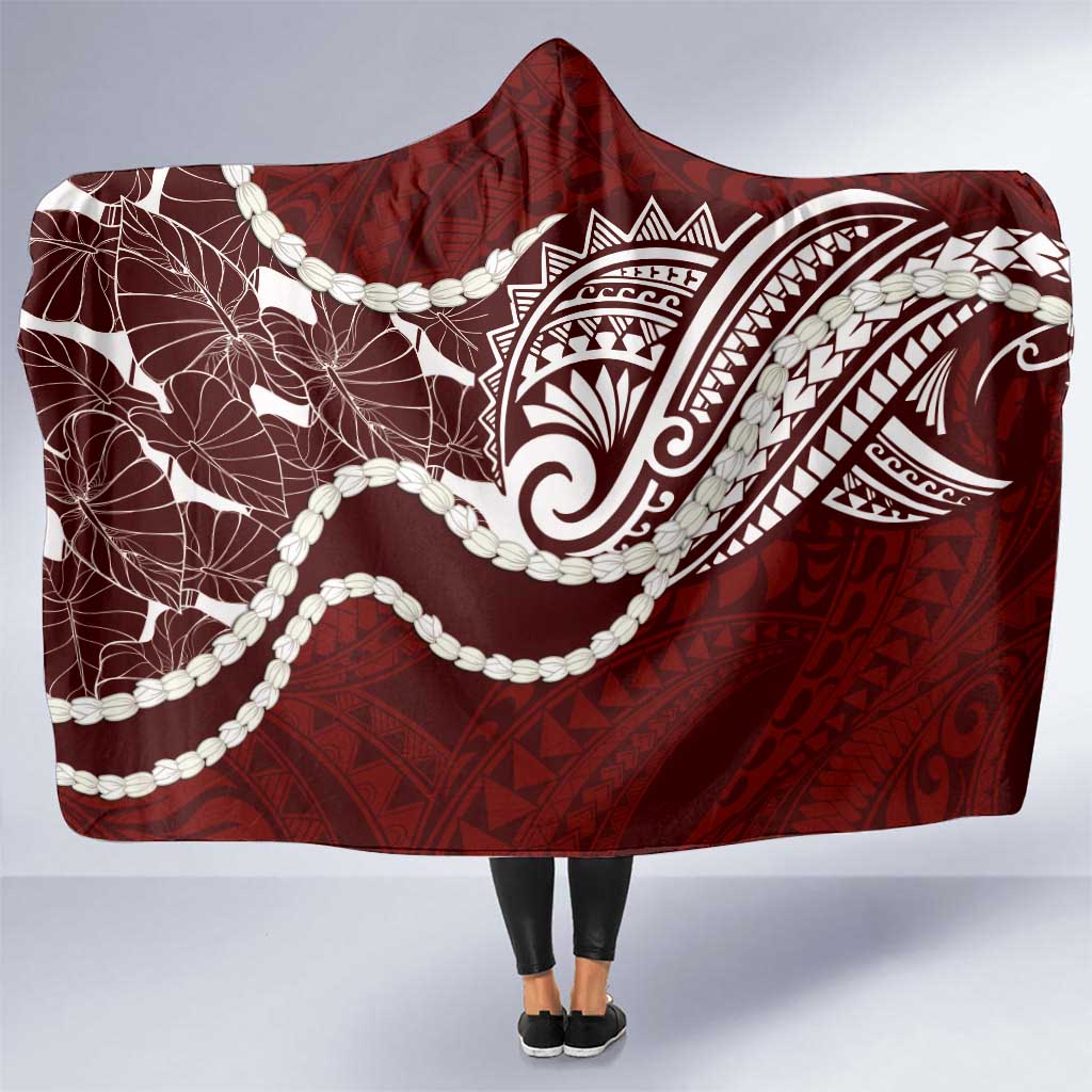 Aloha Hawaii Kalo Pikake Lei Hooded Blanket Chest Tattoo Oxblood Hawaiian Pattern LT14 One Size Oxblood - Polynesian Pride