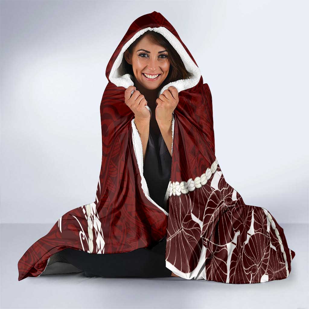 Aloha Hawaii Kalo Pikake Lei Hooded Blanket Chest Tattoo Oxblood Hawaiian Pattern LT14 - Polynesian Pride