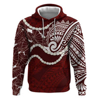 Aloha Hawaii Kalo Pikake Lei Hoodie Chest Tattoo Oxblood Hawaiian Pattern LT14 Pullover Hoodie Oxblood - Polynesian Pride