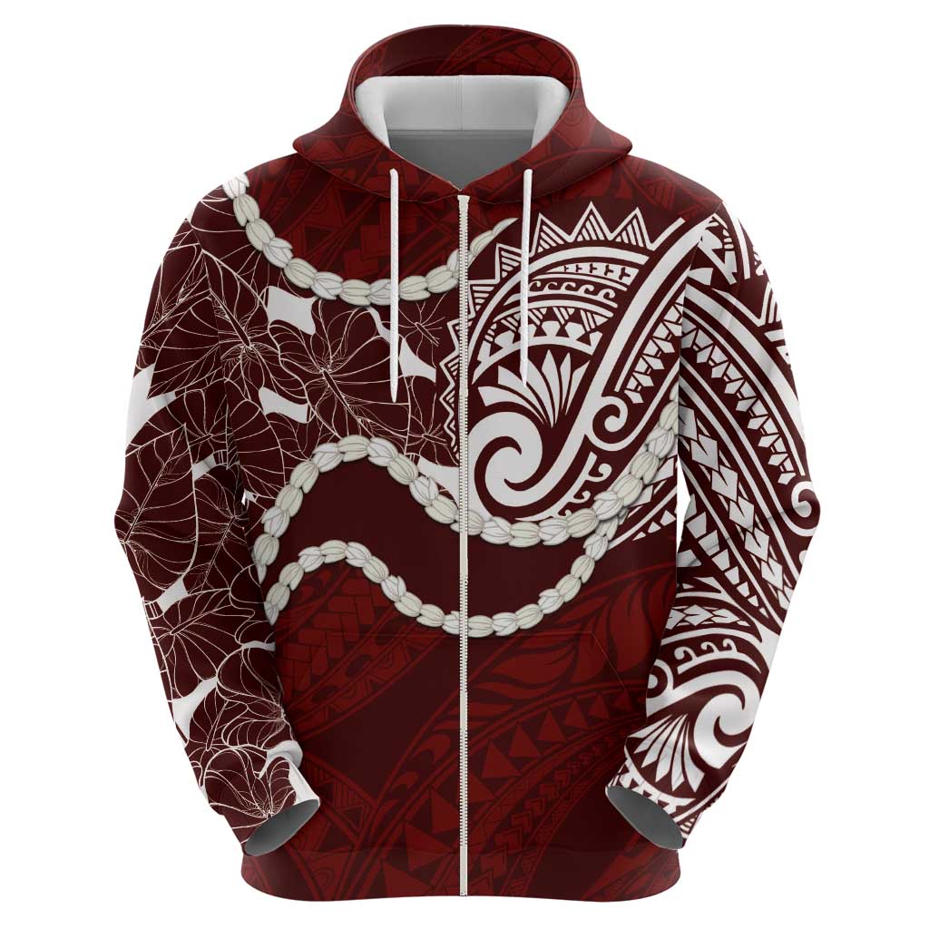 Aloha Hawaii Kalo Pikake Lei Hoodie Chest Tattoo Oxblood Hawaiian Pattern LT14 - Polynesian Pride