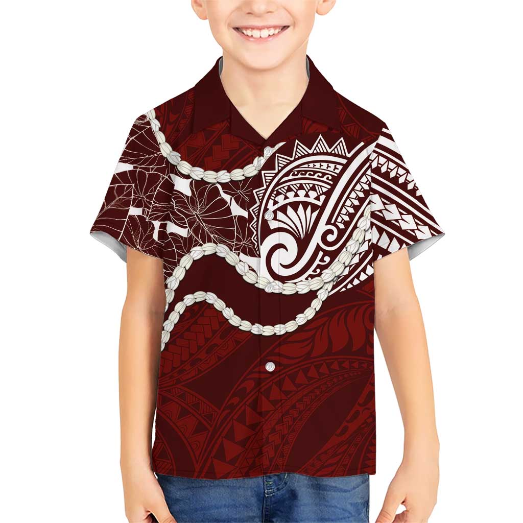 Aloha Hawaii Kalo Pikake Lei Kid Hawaiian Shirt Chest Tattoo Oxblood Hawaiian Pattern LT14 Kid Oxblood - Polynesian Pride