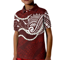 Aloha Hawaii Kalo Pikake Lei Kid Polo Shirt Chest Tattoo Oxblood Hawaiian Pattern LT14 Kid Oxblood - Polynesian Pride