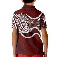 Aloha Hawaii Kalo Pikake Lei Kid Polo Shirt Chest Tattoo Oxblood Hawaiian Pattern LT14 - Polynesian Pride