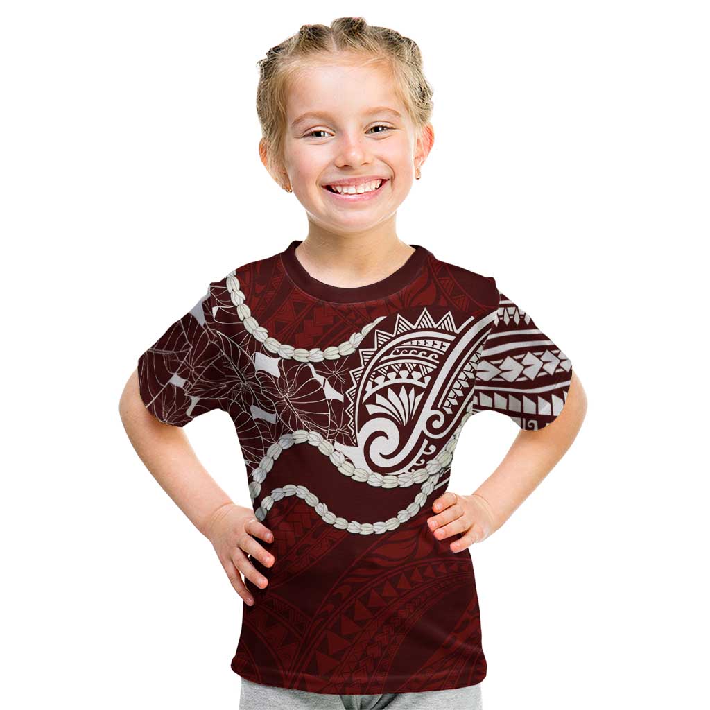 Aloha Hawaii Kalo Pikake Lei Kid T Shirt Chest Tattoo Oxblood Hawaiian Pattern LT14 Oxblood - Polynesian Pride