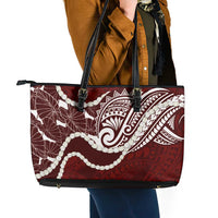 Aloha Hawaii Kalo Pikake Lei Leather Tote Bag Chest Tattoo Oxblood Hawaiian Pattern LT14 - Polynesian Pride