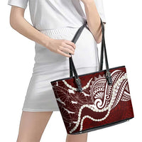 Aloha Hawaii Kalo Pikake Lei Leather Tote Bag Chest Tattoo Oxblood Hawaiian Pattern LT14 - Polynesian Pride