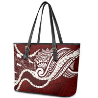 Aloha Hawaii Kalo Pikake Lei Leather Tote Bag Chest Tattoo Oxblood Hawaiian Pattern LT14 - Polynesian Pride