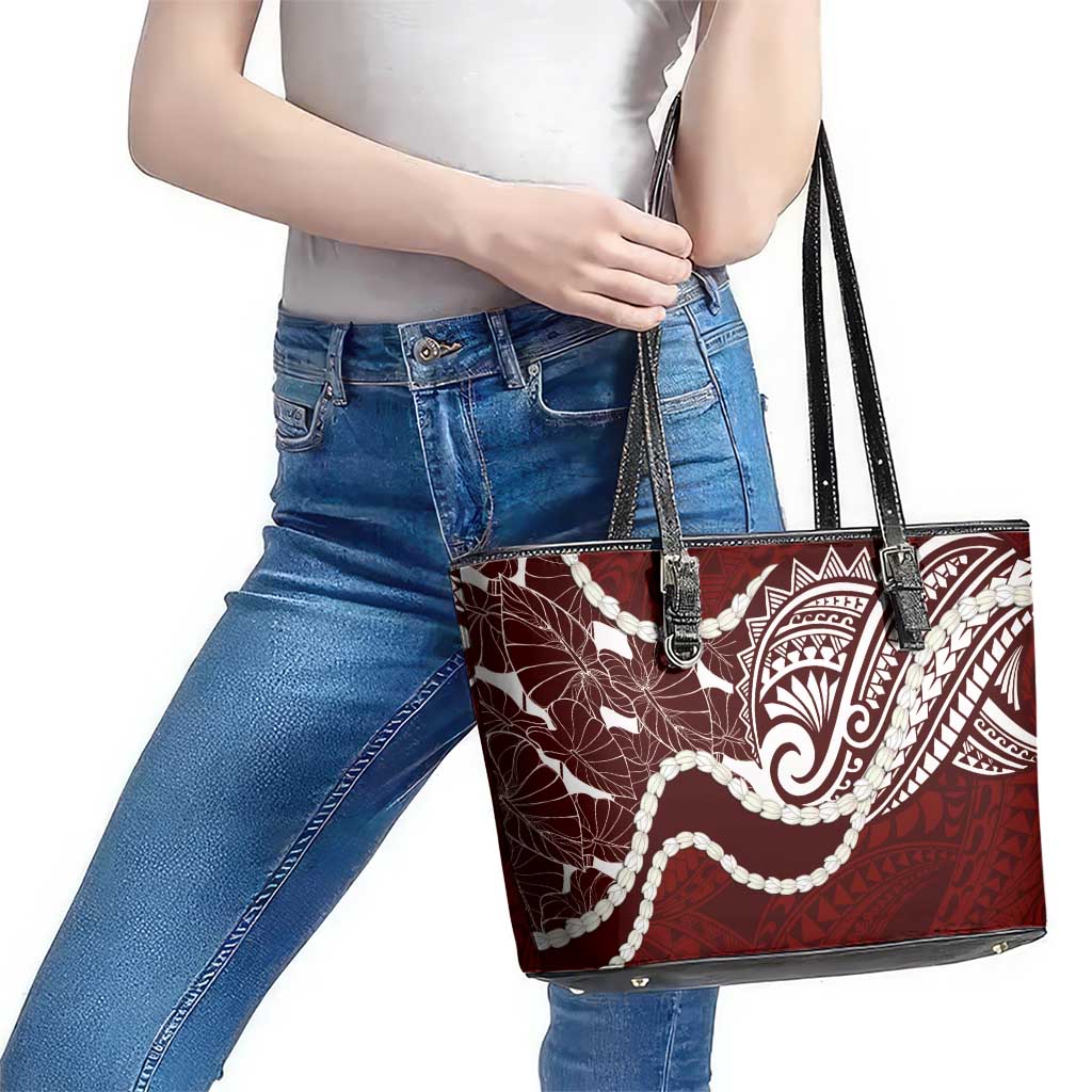 Aloha Hawaii Kalo Pikake Lei Leather Tote Bag Chest Tattoo Oxblood Hawaiian Pattern LT14 - Polynesian Pride