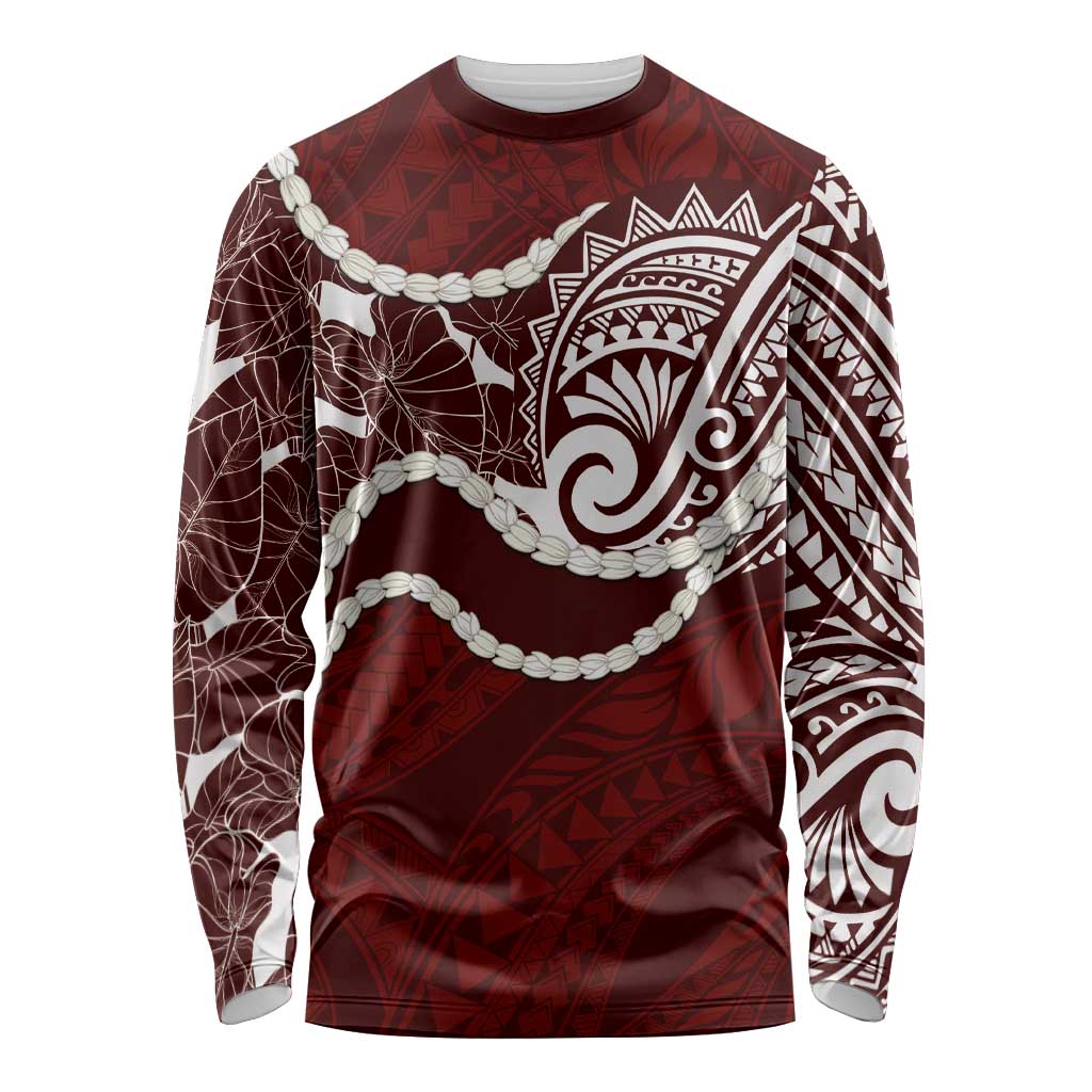Aloha Hawaii Kalo Pikake Lei Long Sleeve Shirt Chest Tattoo Oxblood Hawaiian Pattern LT14 Unisex Oxblood - Polynesian Pride