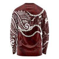 Aloha Hawaii Kalo Pikake Lei Long Sleeve Shirt Chest Tattoo Oxblood Hawaiian Pattern LT14 - Polynesian Pride