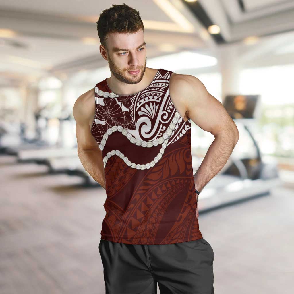 Aloha Hawaii Kalo Pikake Lei Men Tank Top Chest Tattoo Oxblood Hawaiian Pattern LT14 Oxblood - Polynesian Pride