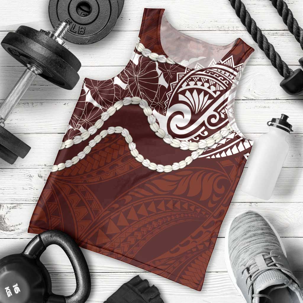 Aloha Hawaii Kalo Pikake Lei Men Tank Top Chest Tattoo Oxblood Hawaiian Pattern LT14 - Polynesian Pride