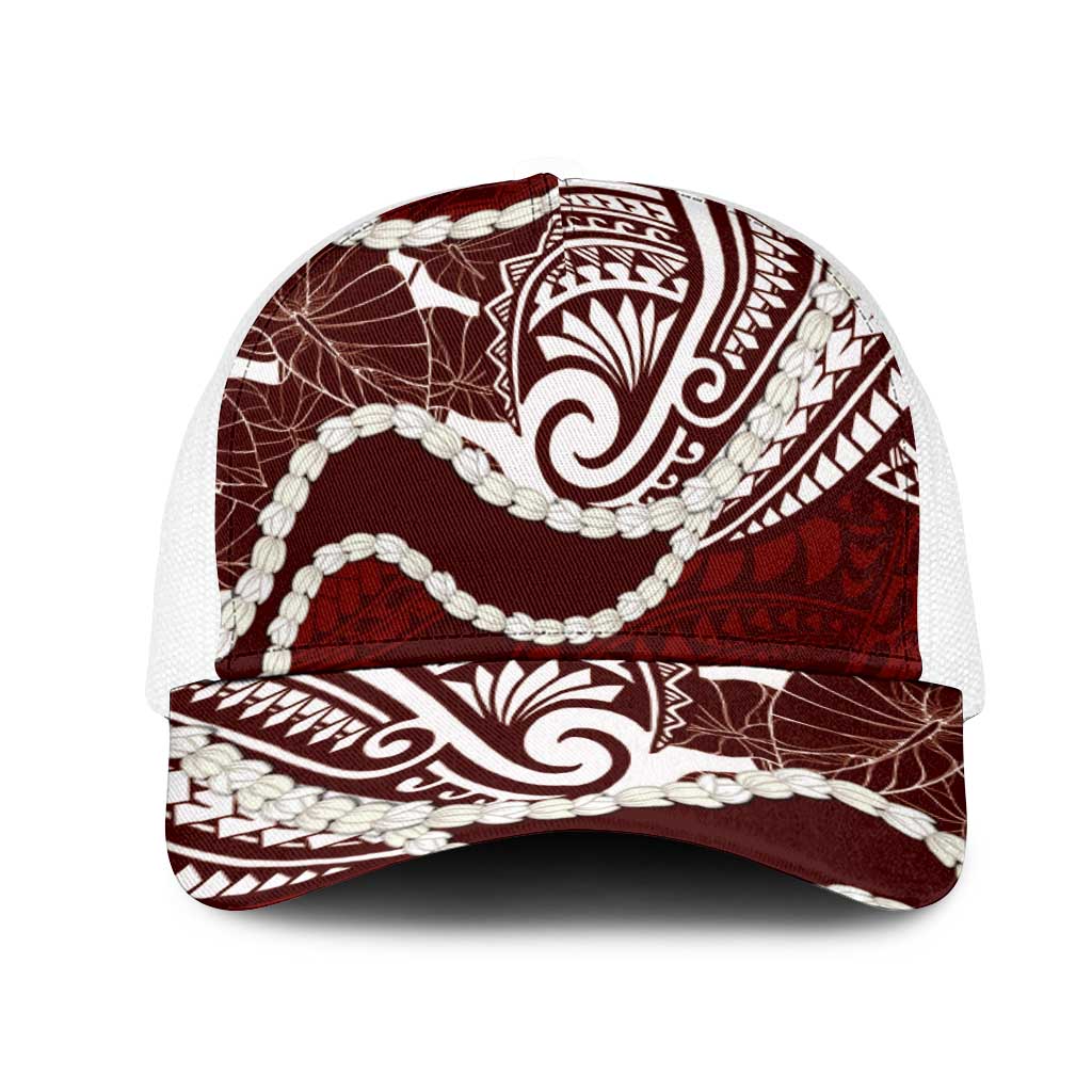 Aloha Hawaii Kalo Pikake Lei Mesh Trucker Cap Chest Tattoo Oxblood Hawaiian Pattern LT14 One Size White Oxblood - Polynesian Pride