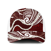 Aloha Hawaii Kalo Pikake Lei Mesh Trucker Cap Chest Tattoo Oxblood Hawaiian Pattern LT14 One Size White Oxblood - Polynesian Pride