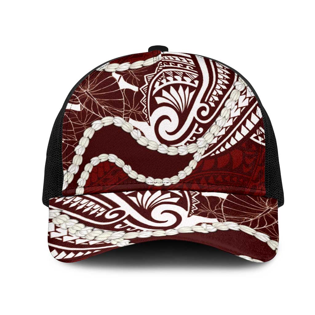 Aloha Hawaii Kalo Pikake Lei Mesh Trucker Cap Chest Tattoo Oxblood Hawaiian Pattern LT14 One Size Black Oxblood - Polynesian Pride