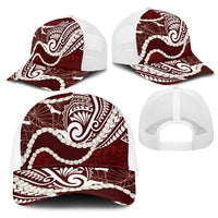 Aloha Hawaii Kalo Pikake Lei Mesh Trucker Cap Chest Tattoo Oxblood Hawaiian Pattern LT14 - Polynesian Pride