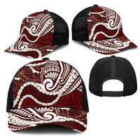 Aloha Hawaii Kalo Pikake Lei Mesh Trucker Cap Chest Tattoo Oxblood Hawaiian Pattern LT14 - Polynesian Pride